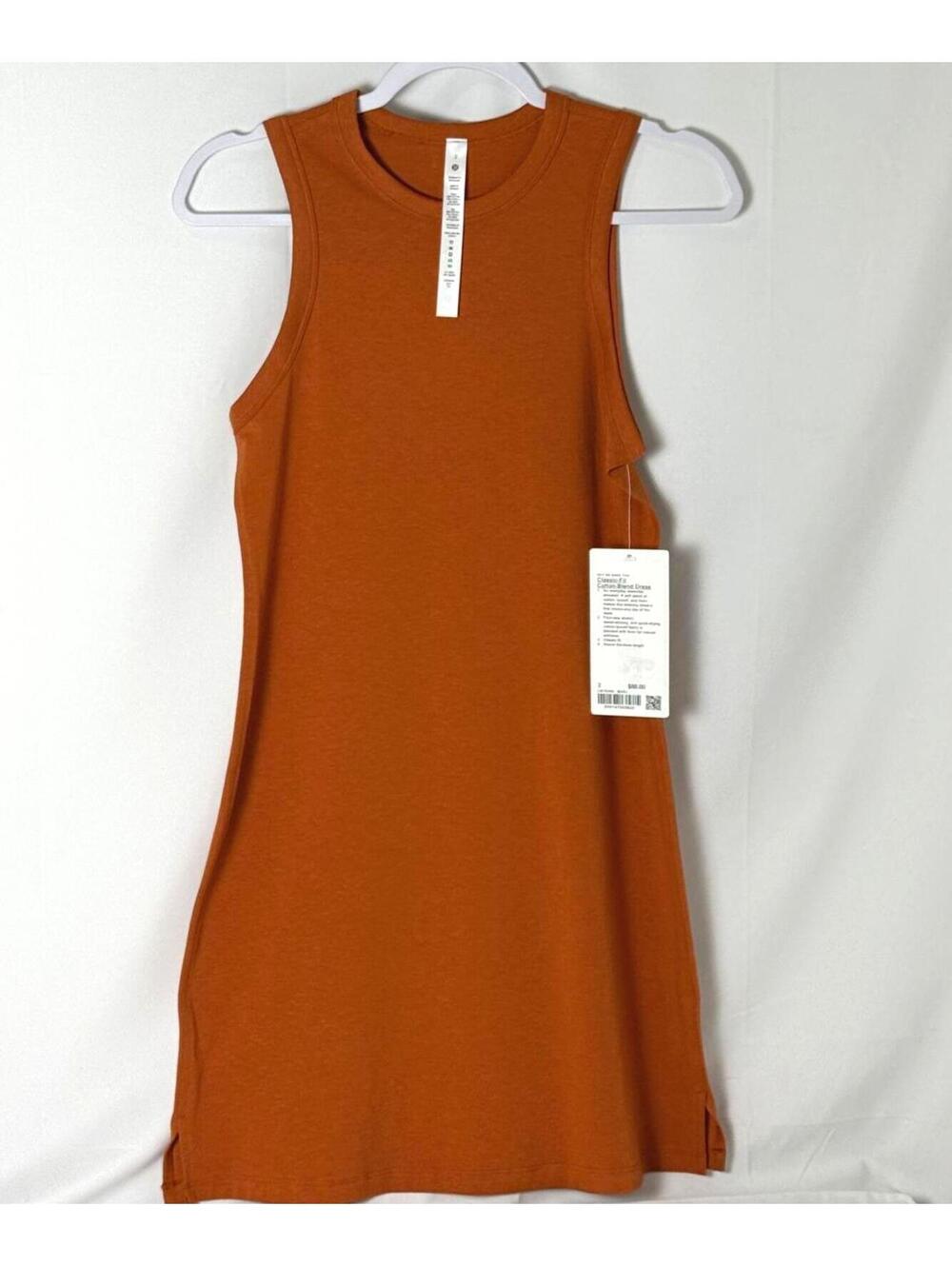 LULULEMON WOMENS CLASSIC FIT 2 COTTON BLEND DRESS RUST ORANGE ATHLEISURE XS NWT